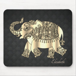 Alfombrilla De Ratón Elefante Floral Paisley Dorado, Damask - Personali
