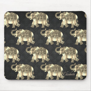 Alfombrilla De Ratón Elefante Floral Paisley Dorado, Damask- Personaliz