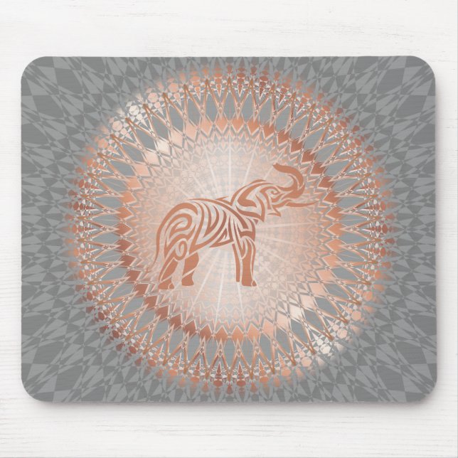 Alfombrilla De Ratón Elefante gris dorado Rosa Mandala (Frente)
