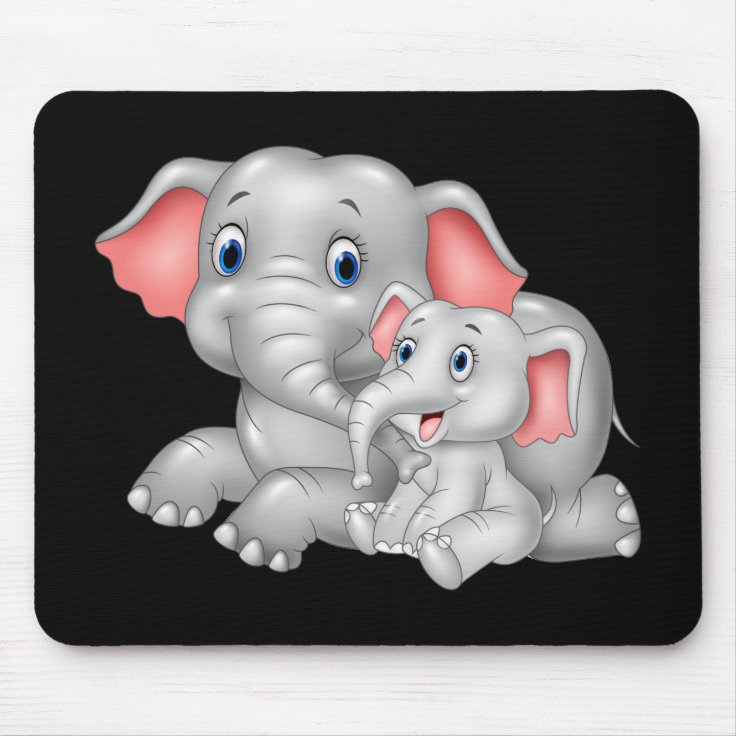 Alfombrilla De Ratón Elefante lindo del dibujo animado con el bebé |  
