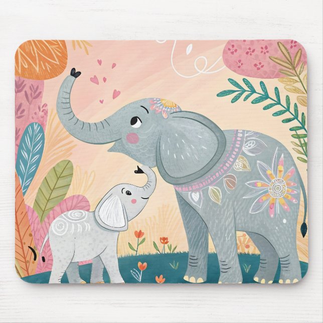 Alfombrilla De Ratón Elefante Mamá y Bebé (Frente)