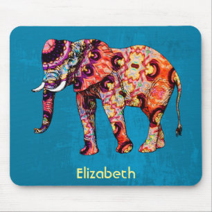 Alfombrilla De Ratón Elefante multicolor de fondo azul