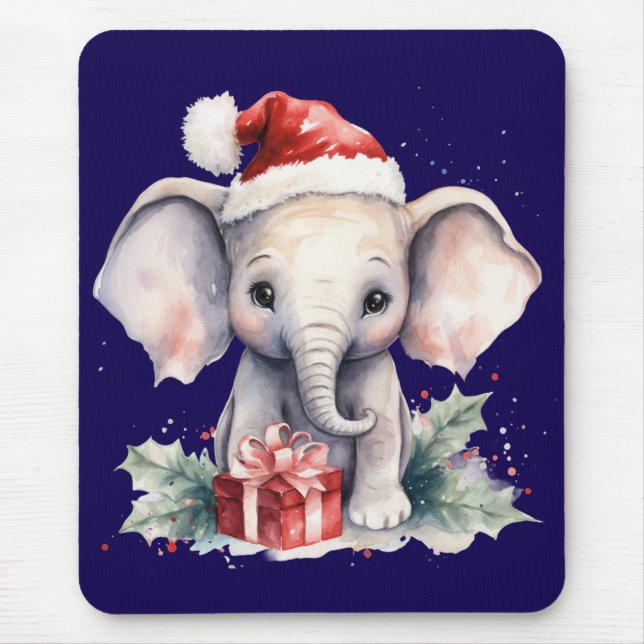 Alfombrilla De Ratón Elefante Navideño Adorable (Frente)