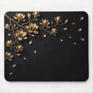 Alfombrilla De Ratón Elegant 3D Gold Flowers on Black Mouse Pad - Luxur