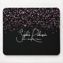 Alfombrilla De Ratón Elegant Black and Pink Glitter Salon Business