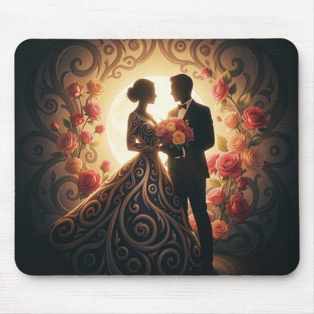 Alfombrilla De Ratón Elegant Couple Silhouette with Rose  (Frente)
