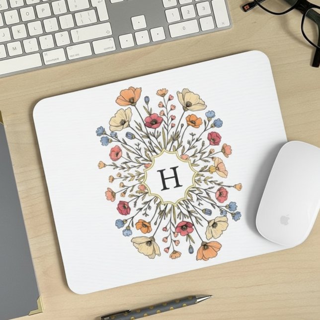 Alfombrilla De Ratón Elegant Floral Monogram Mouse Pad (Subido por el creador)