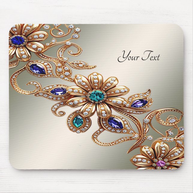 Alfombrilla De Ratón Elegant Gold Jewel Flowers Mousepad (Frente)