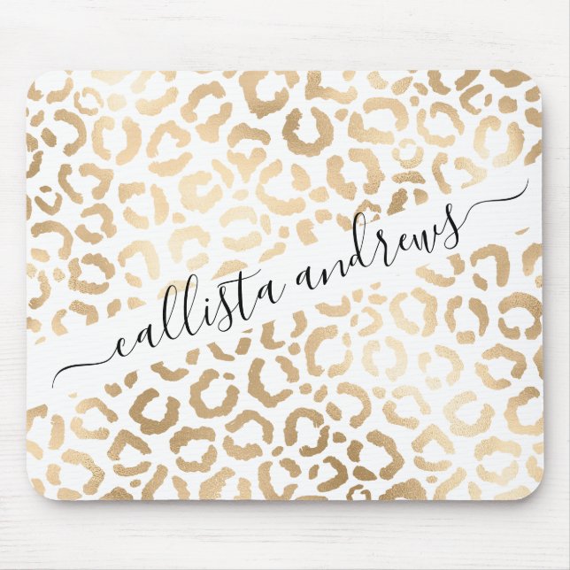 Alfombrilla De Ratón Elegant Gold White Leopard Cheetah Animal Print (Frente)