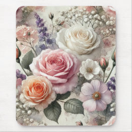 Alfombrilla De Ratón Elegant Mousepad Watercolor Pink White Rosess