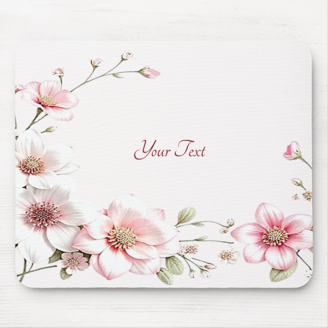 Alfombrilla De Ratón Elegant Pink White Floral Mousepad (Frente)