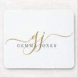 Alfombrilla De Ratón Elegant Script Gold Monogram Initials Name<br><div class="desc">A personalized gold script monogram mouse pad featuring a flowing signature style initial with a clean name layout. The simple monogram design keeps the look polished while adding a personal touch to a desk or workspace. A nice choice for home offices, studios, or everyday computer use, and a thoughtful personalized...</div>