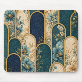 Alfombrilla De Ratón Elegant Teal & Gold Floral Arch Mouse Pad 