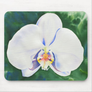 Alfombrilla De Ratón Elegante acuarela tropical floral Orquídea Blanca