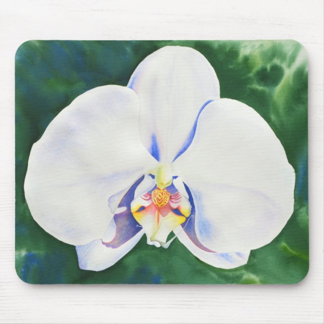 Alfombrilla De Ratón Elegante acuarela tropical floral Orquídea Blanca (Frente)