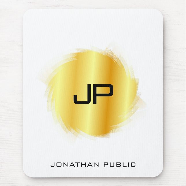 Alfombrilla De Ratón Elegante aspecto metálico Faux Gold Modern Monogra (Frente)