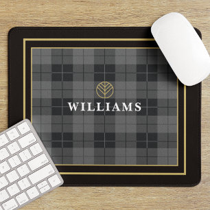 Alfombrilla De Ratón Elegante Black Gold Tartan Plaid Monogrammed