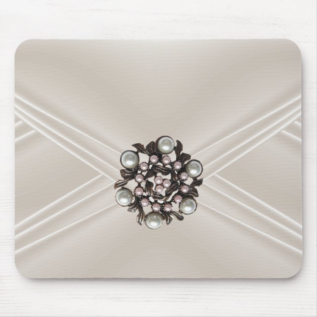Alfombrilla De Ratón Elegante bolsa de joyas de seda beige Pearl (Frente)