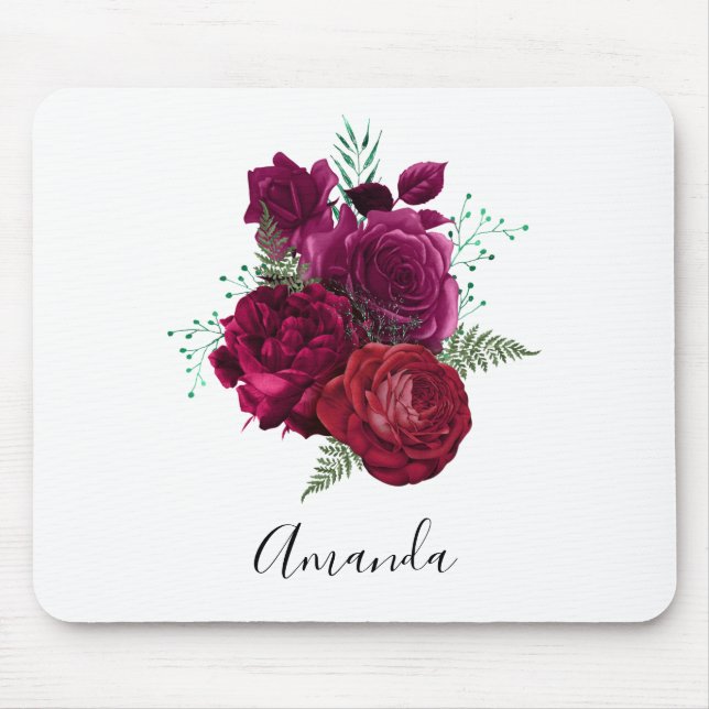 Alfombrilla De Ratón Elegante Bouquet Magenta Rosa Floral (Frente)