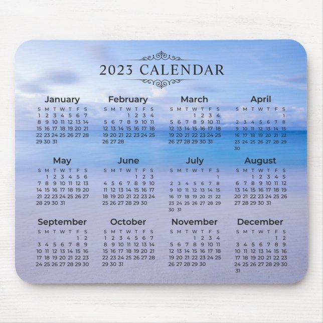Alfombrilla De Ratón Elegante Calendario 2023 Fondo de playa | Mousepad (Frente)