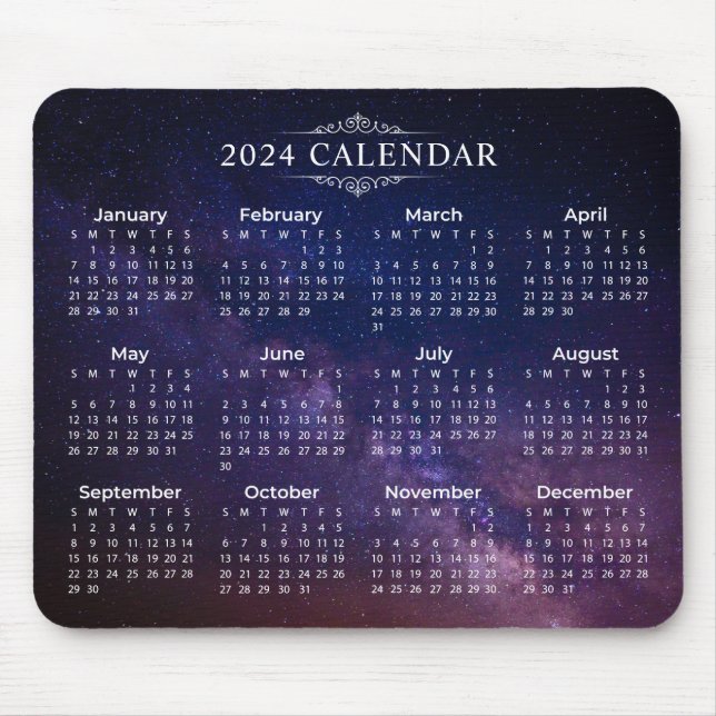Alfombrilla De Ratón Elegante calendario 2024 en la Vía Láctea | Mousep (Frente)