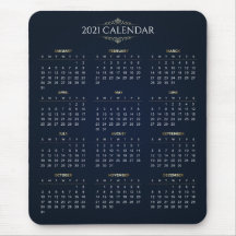 Elegante Calendario Dorado y Azul 2021 | Mousepad