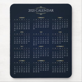 Alfombrilla De Ratón Elegante Calendario Dorado y Azul 2021 | Mousepad