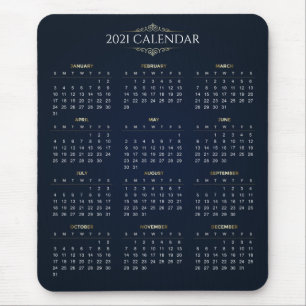 Alfombrilla De Ratón Elegante Calendario Dorado y Azul 2021 Mousepad