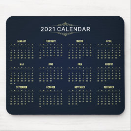 Alfombrilla De Ratón Elegante Calendario Dorado y Azul 2021 | Mousepad