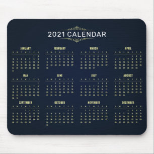 Alfombrilla De Ratón Elegante Calendario Dorado y Azul 2021   Mousepad