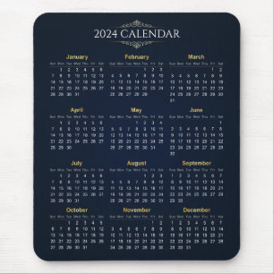Alfombrilla De Ratón Elegante Calendario Dorado y Azul 2024 Mousepad