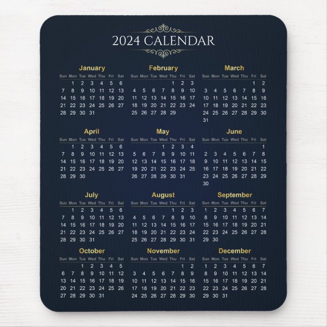 Alfombrilla De Ratón Elegante Calendario Dorado y Azul 2024 | Mousepad (Frente)
