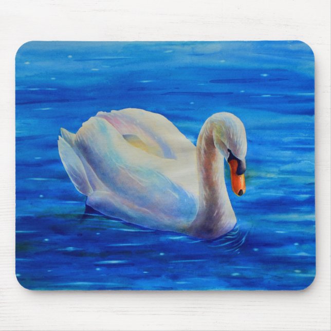 Alfombrilla De Ratón Elegante cuadro de acuarela de cisne blanco (Frente)