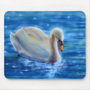 Alfombrilla De Ratón Elegante cuadro de acuarela de cisne blanco