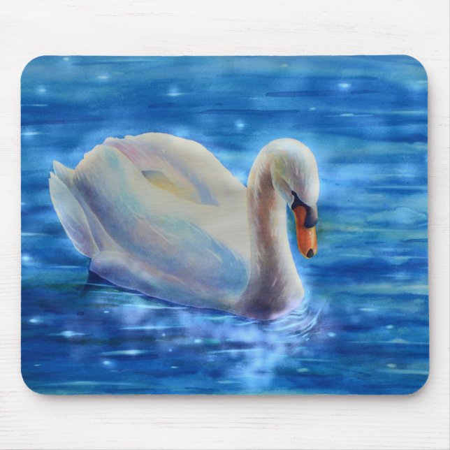 Alfombrilla De Ratón Elegante cuadro de acuarela de cisne blanco (Frente)