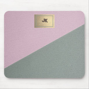 Alfombrilla De Ratón Elegante cuero rosa verde Monograma  