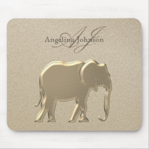 Alfombrilla De Ratón Elegante elefante metálico dorado monogramado