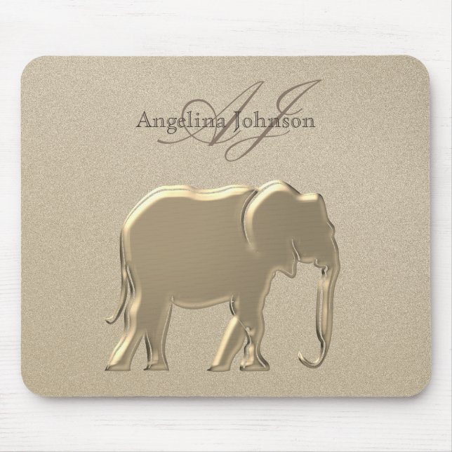 Alfombrilla De Ratón Elegante elefante metálico dorado monogramado (Frente)