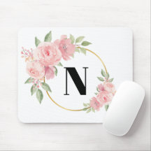 Elegante escritorio de Monograma Floral Rosa