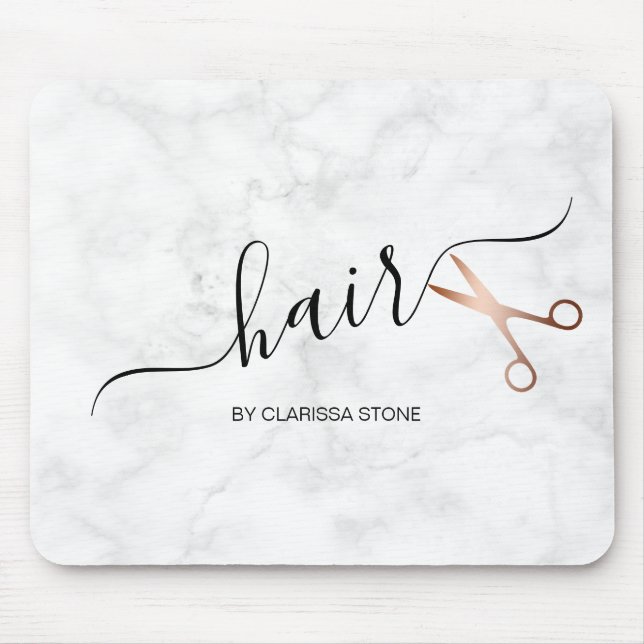 Alfombrilla De Ratón Elegante estilista moderno de tijeras rosa doradas (Frente)