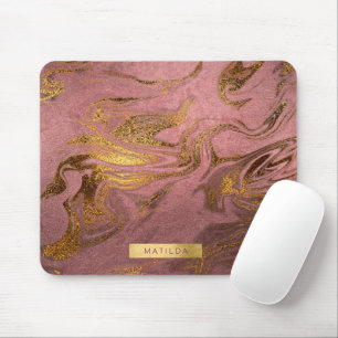 Alfombrilla De Ratón Elegante estilo moderno de mármol dorado y rosa