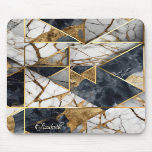 Alfombrilla De Ratón Elegante Estiloso Mármol Geométrico Dorado Negro