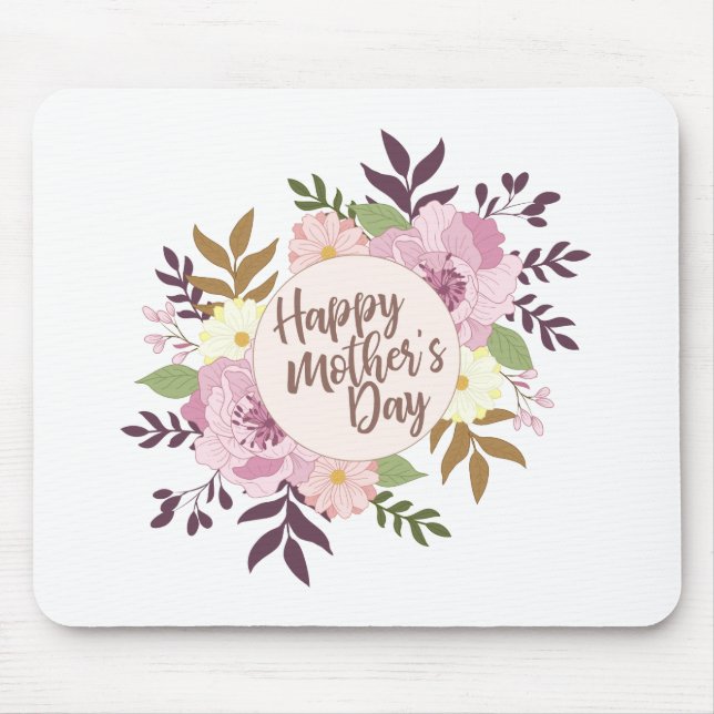 Alfombrilla De Ratón Elegante Feliz Día de la Madre Floral Mousepad (Frente)