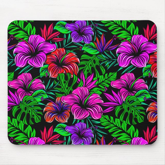 Alfombrilla De Ratón Elegante Flor de Hibiscus Púrpura Rojo Tropical (Frente)