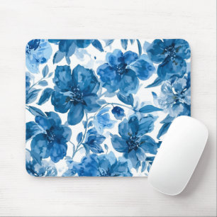Alfombrilla De Ratón Elegante Floral Acuarela Azul