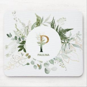 Alfombrilla De Ratón Elegante Floral Monograma Letra P Mouse Pad