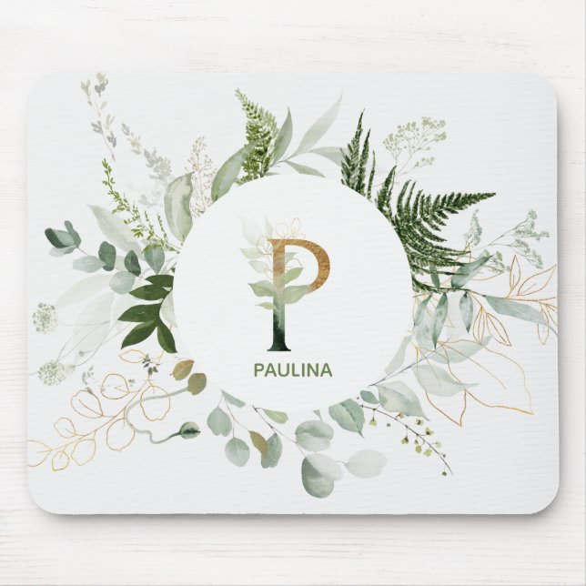 Alfombrilla De Ratón Elegante Floral Monograma Letra P Mouse Pad (Frente)