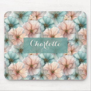 Alfombrilla De Ratón Elegante Floral Personalizado Rosa y Verde Vintage