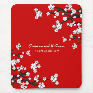 Alfombrilla De Ratón Elegante Flores De Cerezo De Sakura Blanca Sobre R