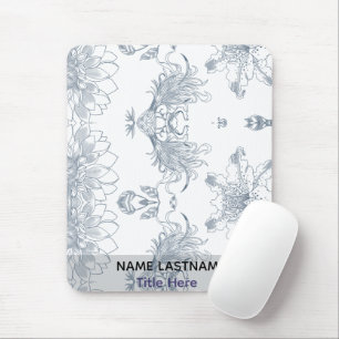 Alfombrilla De Ratón Elegante fondo blanco y flor azul personalizada 